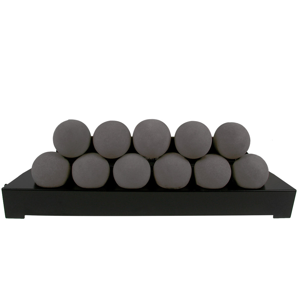Ventless burner kit with smooth fireballs in dark gray on a black tray