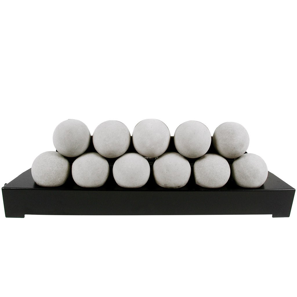 Ventless burner kit with smooth fireballs in light gray on a black tray