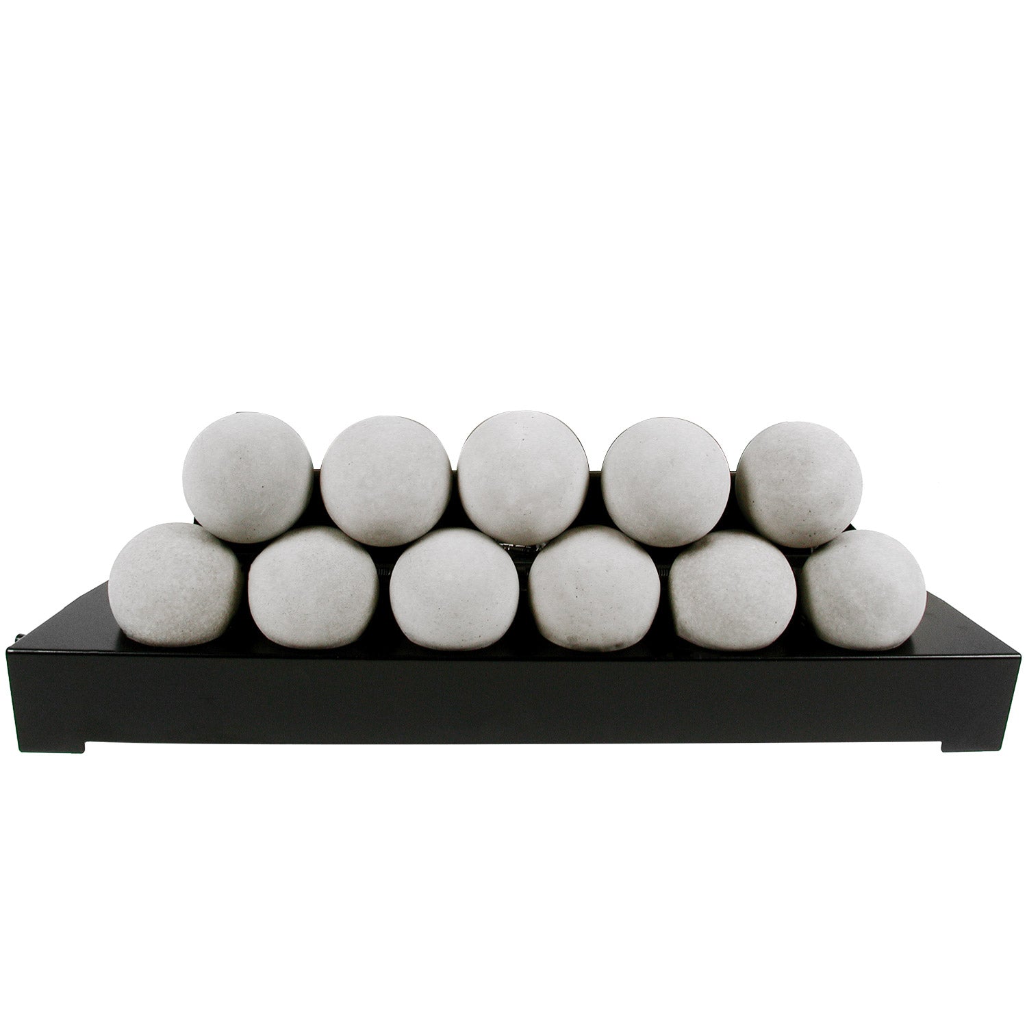 Ventless burner kit with smooth fireballs in light gray on a black tray