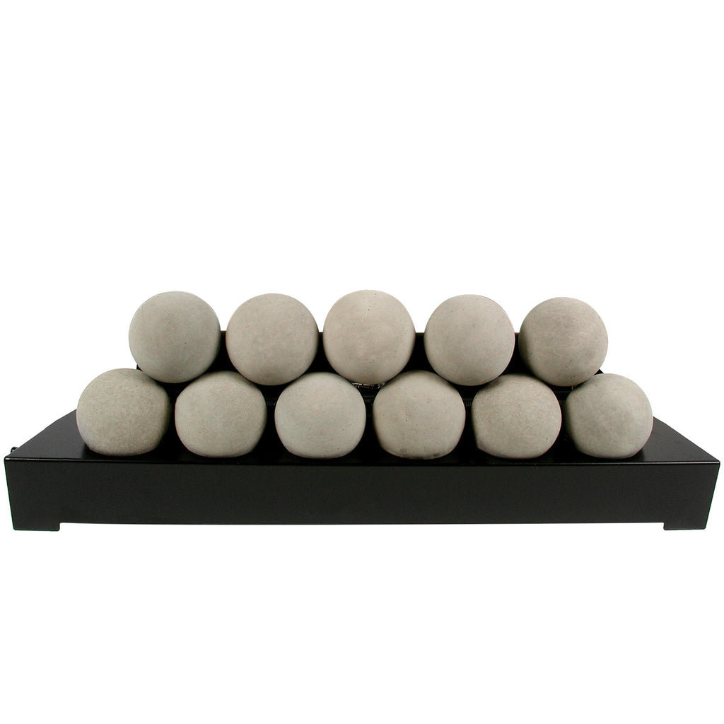 Ventless burner kit with smooth fireballs in beige on a black tray