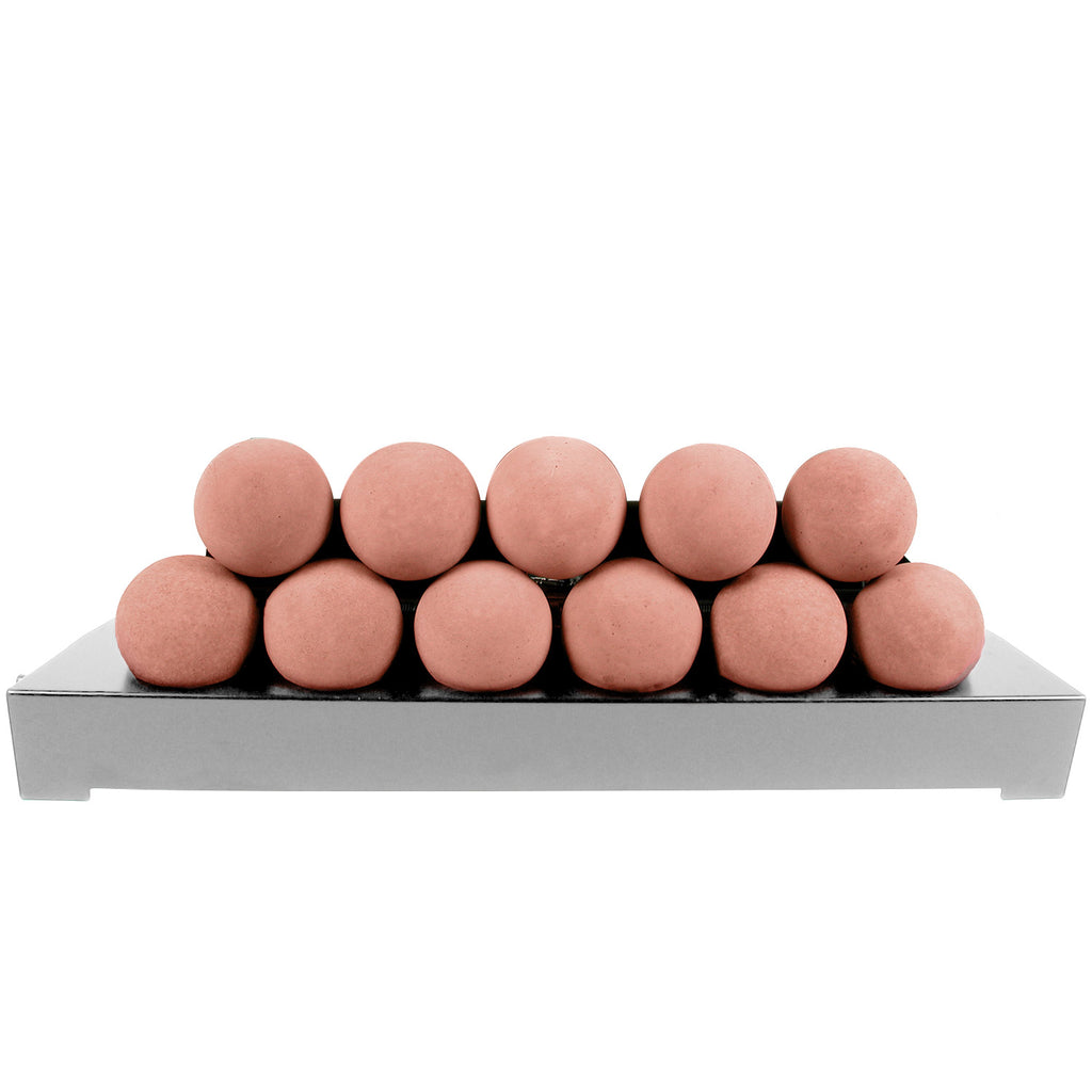 Stainless steel burner tray with red-tinted smooth fireballs