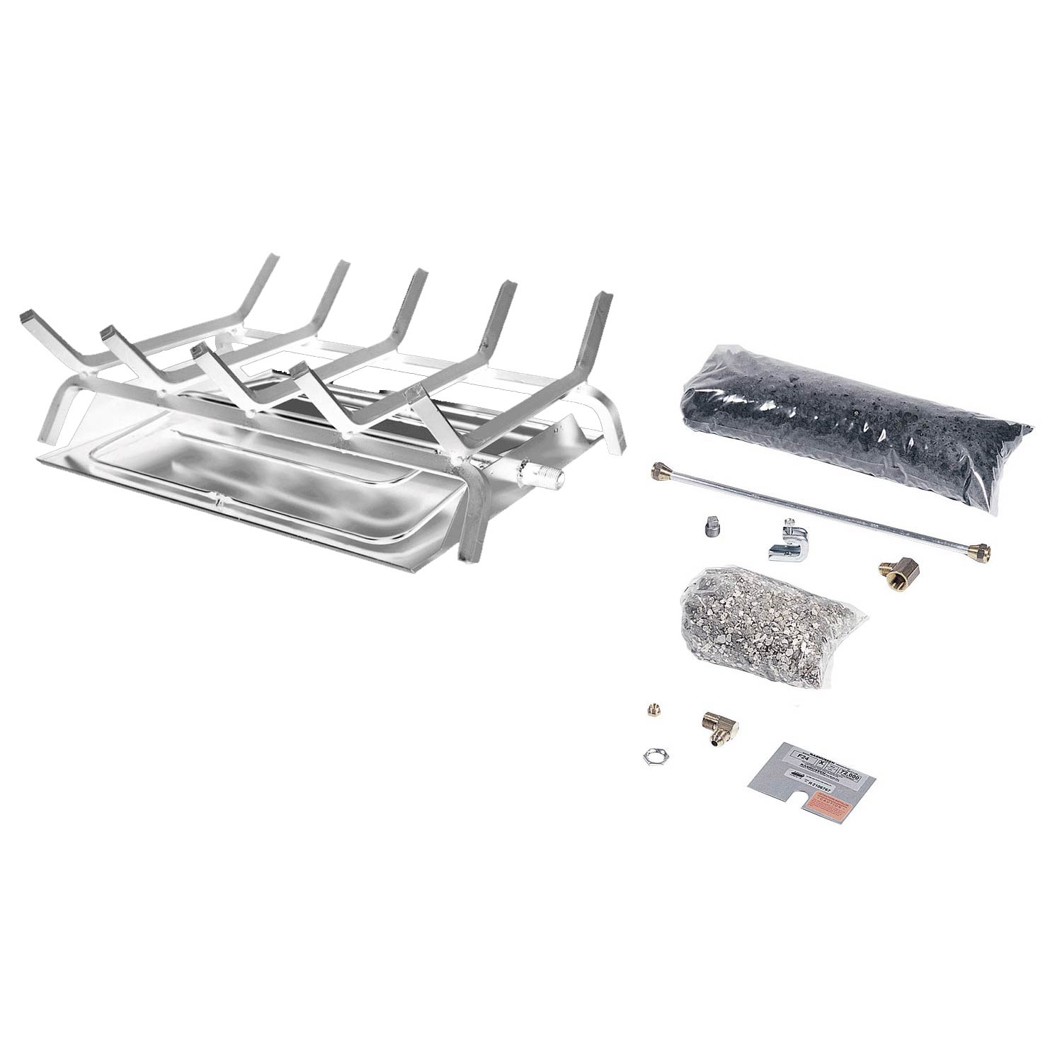 Stainless steel burner and grate kit with ember panels and mounting hardware