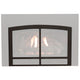 Decorative fireplace insert doors with arched black frame, dual glass panels and lower vents