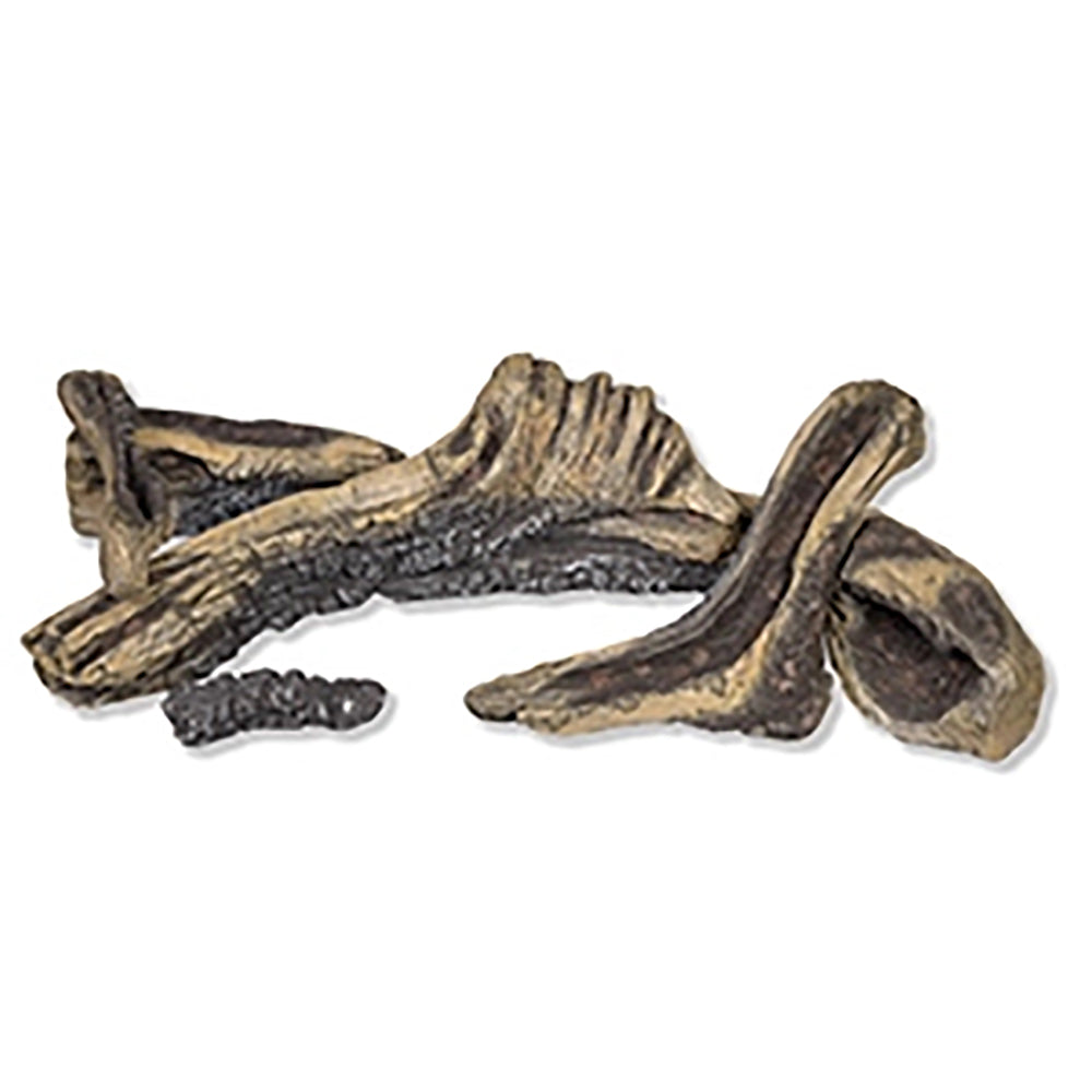 Decorative driftwood log set with three dark brown logs and textured bark.