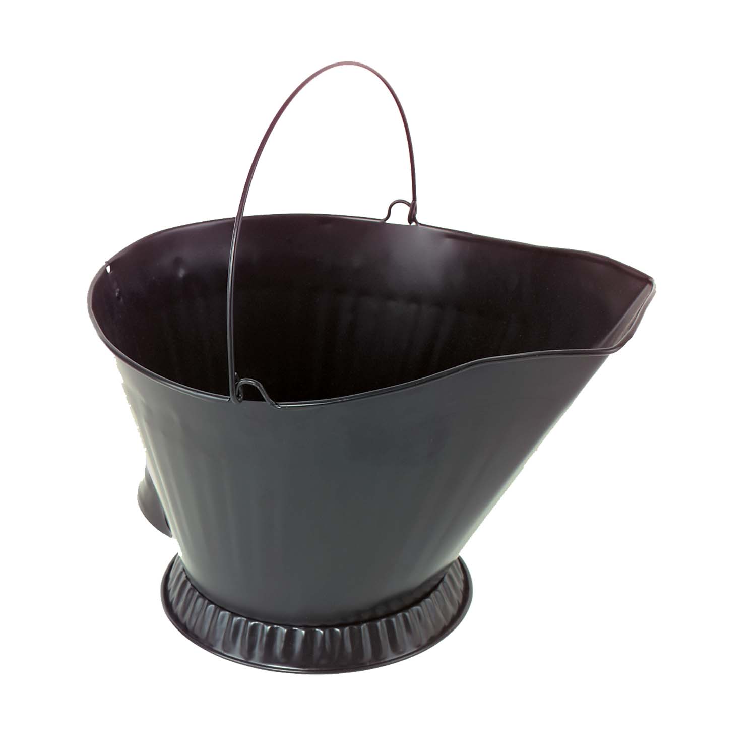 Black coal hod with arched handle and wide bowl shape