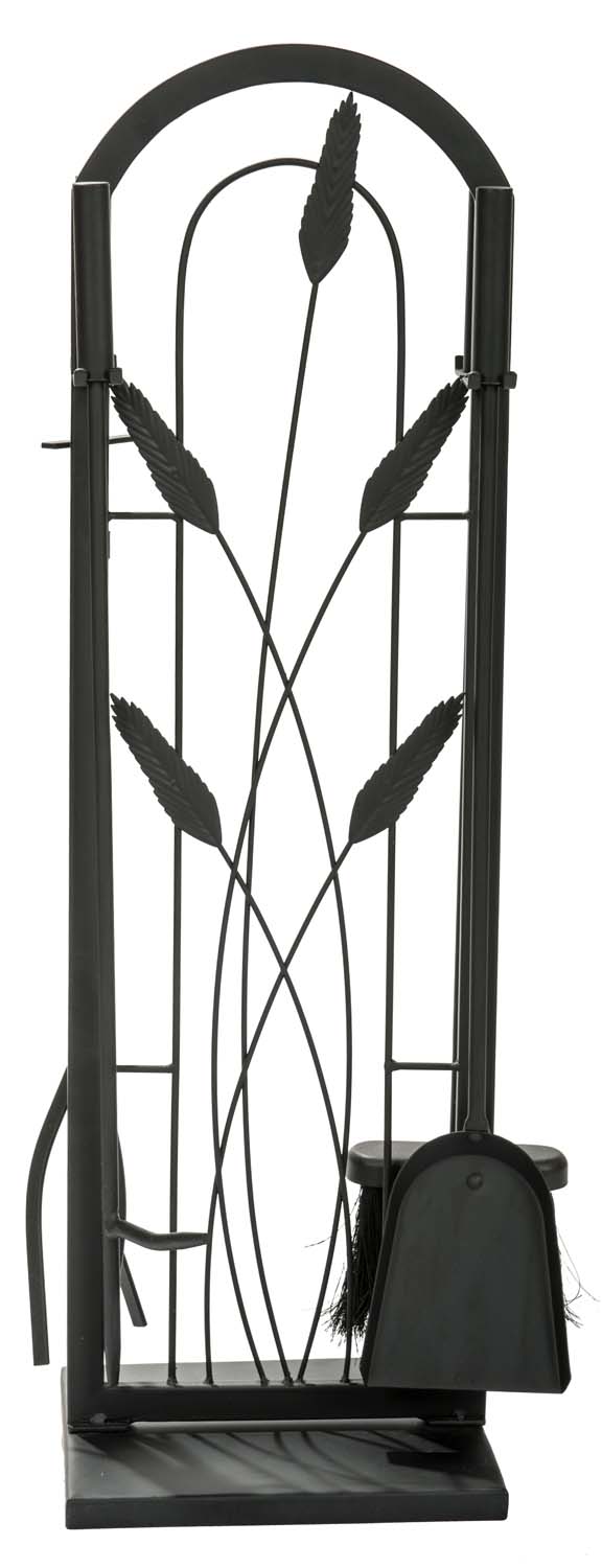 Dagan five-piece fireplace tool set with black stand and five metal tools
