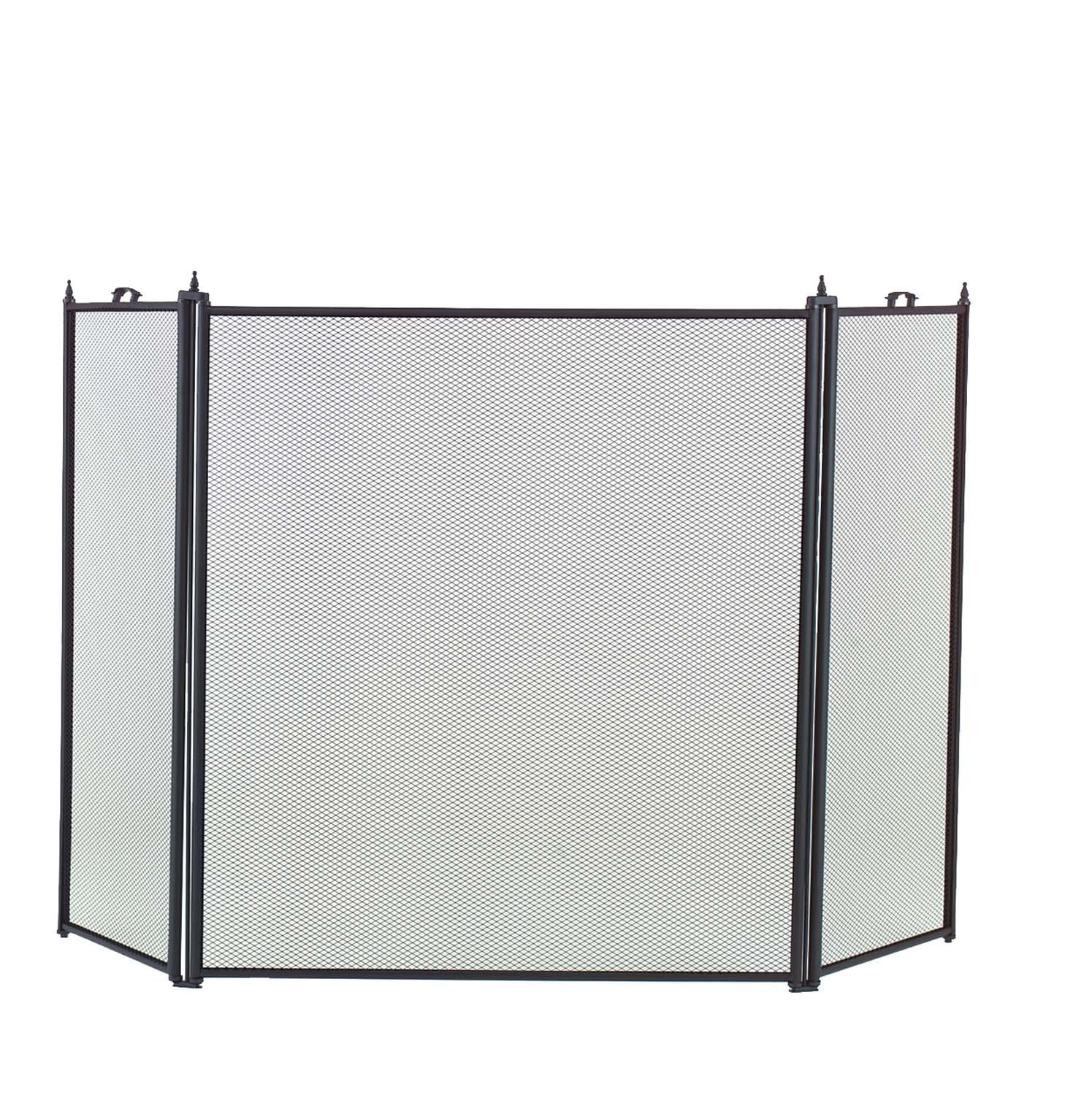 Three-fold mesh screen with black frame, 52 x 29.5 in
