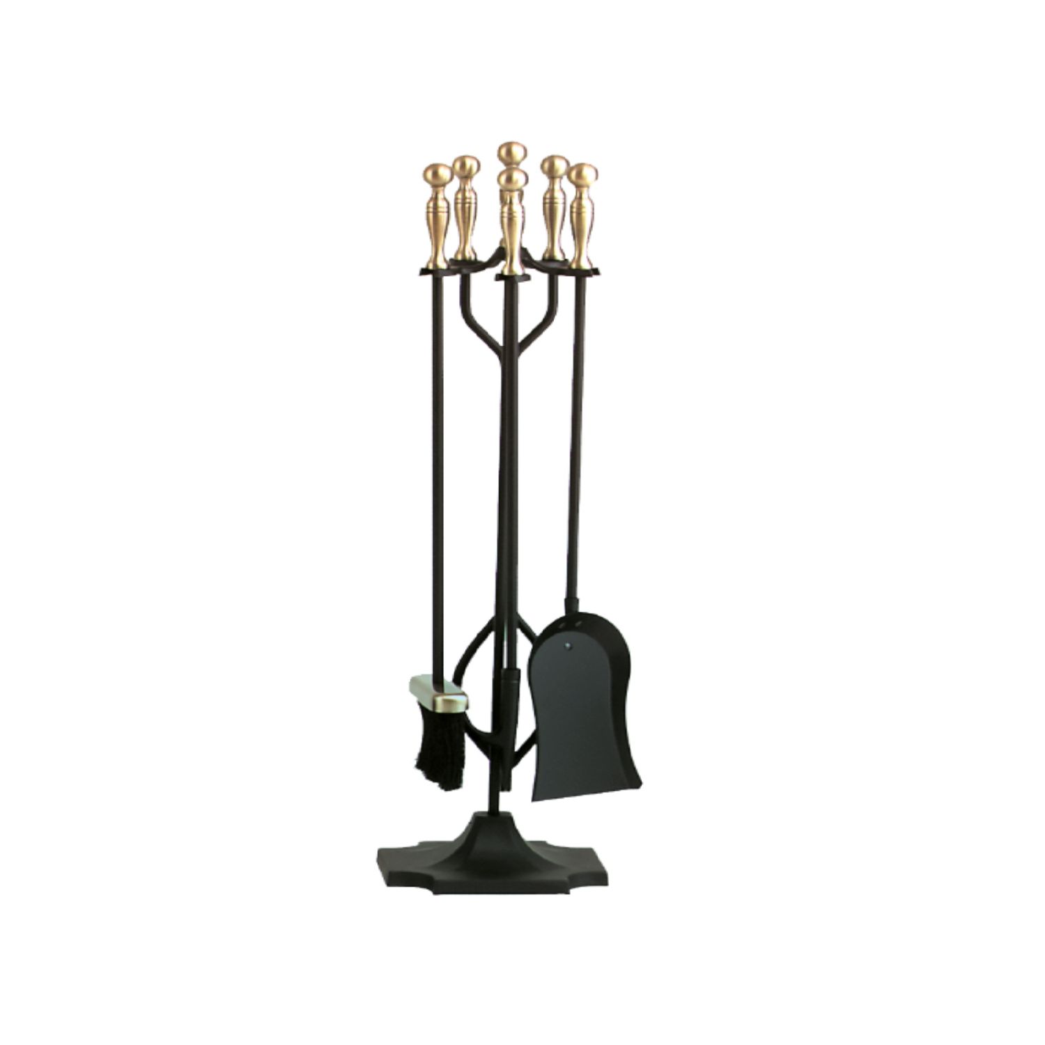 Dagan Five Piece Fireplace Tool Set, Black and Antique Brass