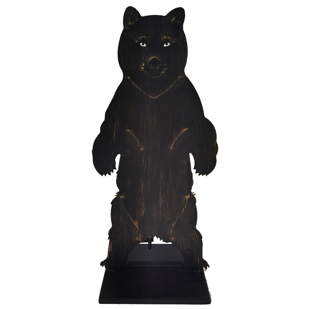Metal bear fireplace tool set, dark finish, standing figure on base