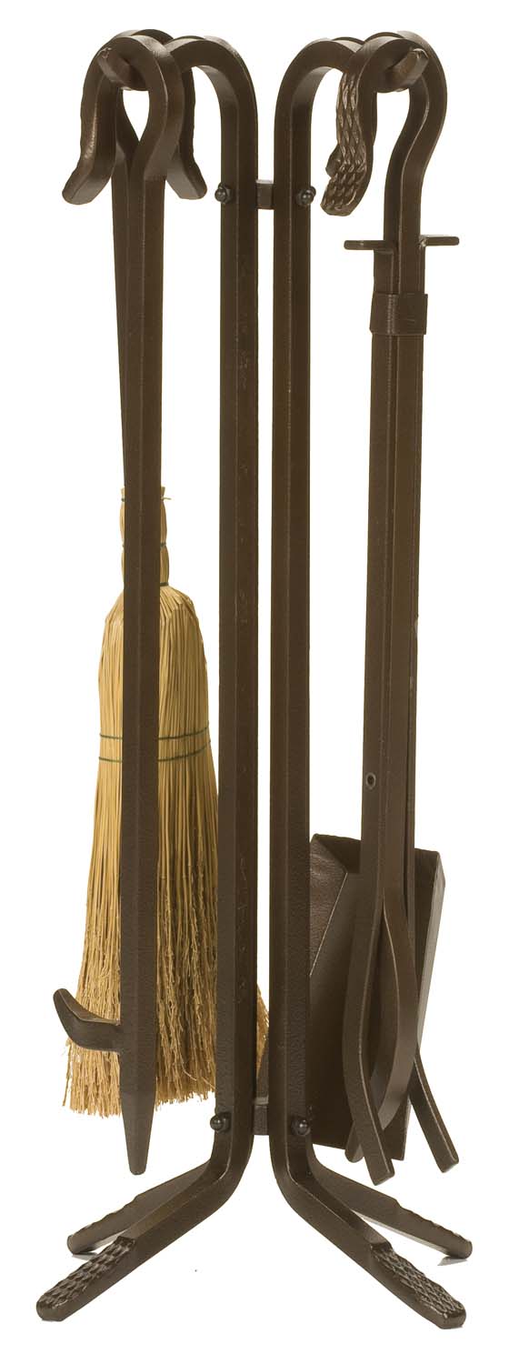 Dagan Five Piece Wrought Iron Fireplace Tool Set, Bronze