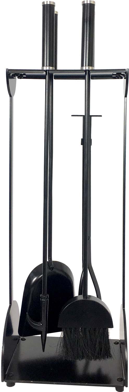 Dagan Five Piece Fireplace Tool Set, Black and Stainless Steel