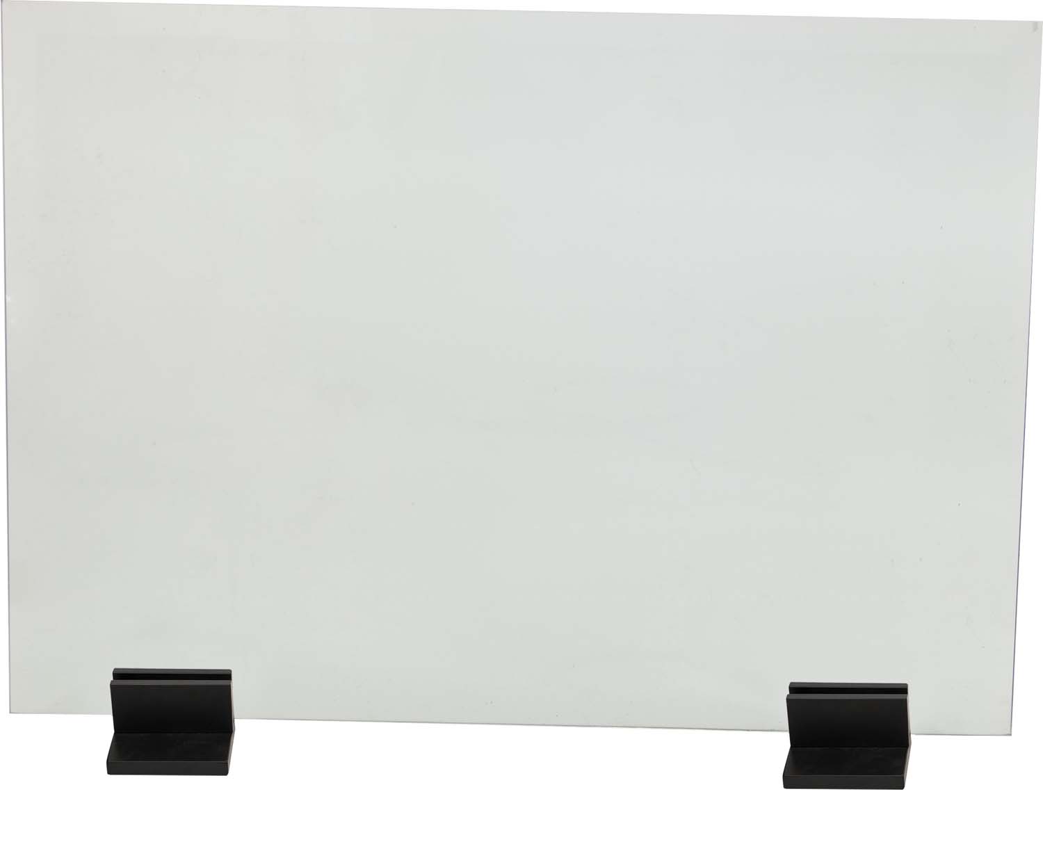Pair of black glass screen bases with two rectangular feet