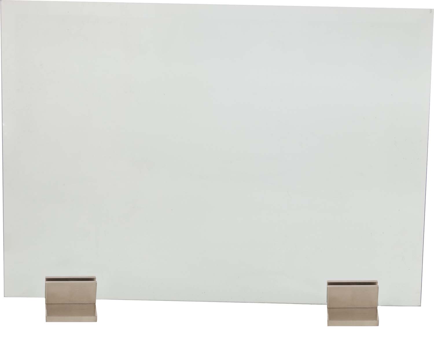 Pair of glass screen bases in satin nickel with rectangular mounting plates