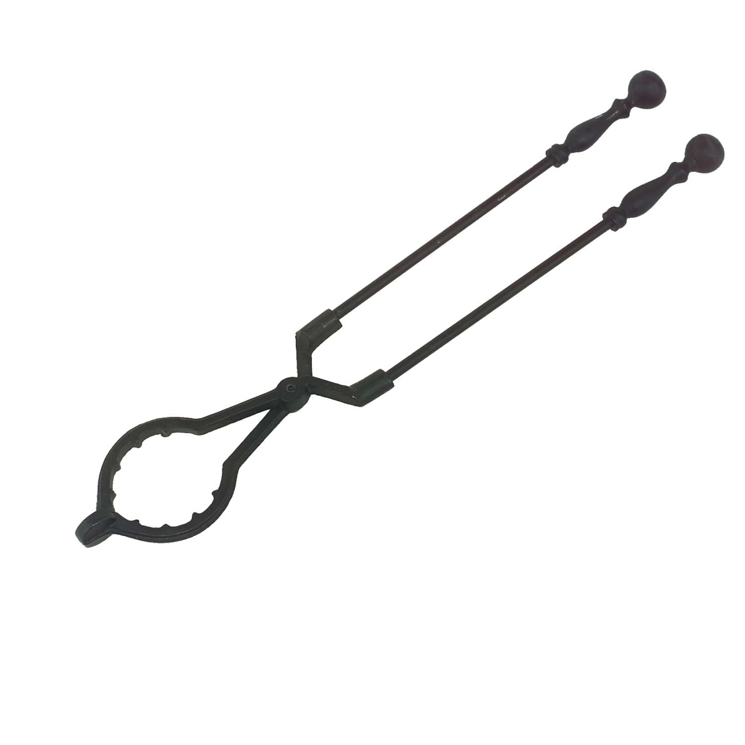Black metal log lifter tool with two handles and loop lifting ends