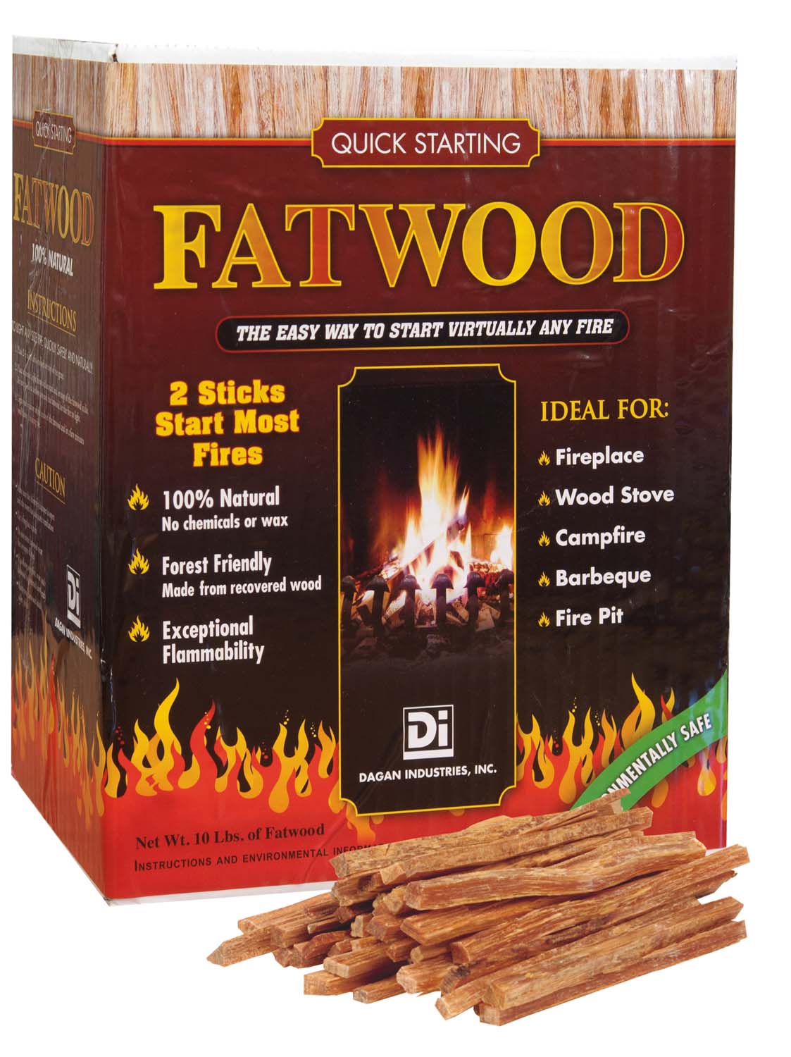 Fatwood firestarter box with bundled wood sticks for quick starting fire