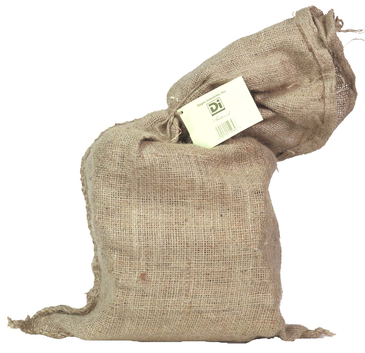 Burlap bag of fatwood firestarters, tied with an attached label