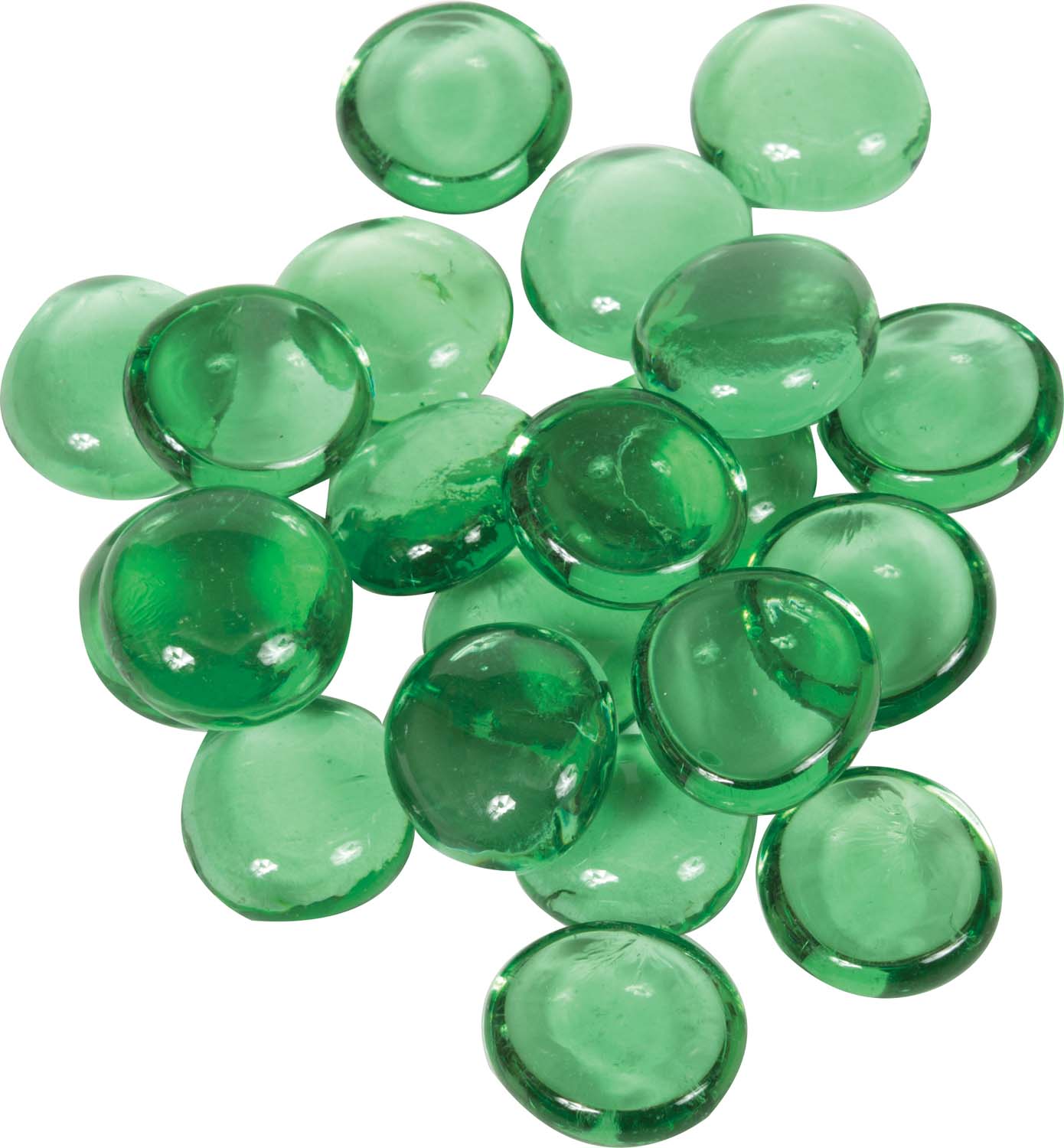 Green 3/4-inch round fire glass beads, translucent domes, 10-pack