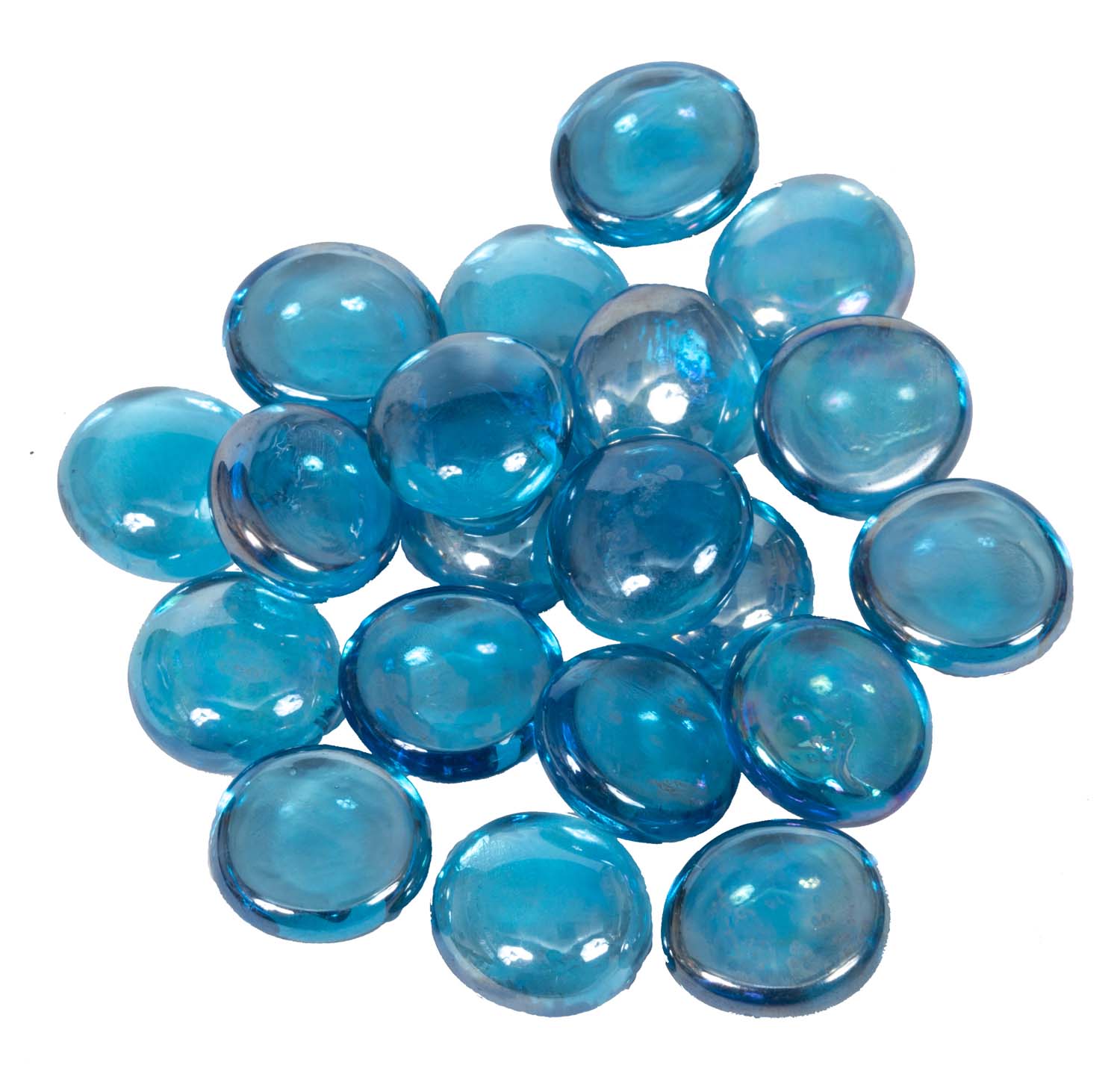 Iridescent light blue fire glass beads, round 3/4-inch pieces
