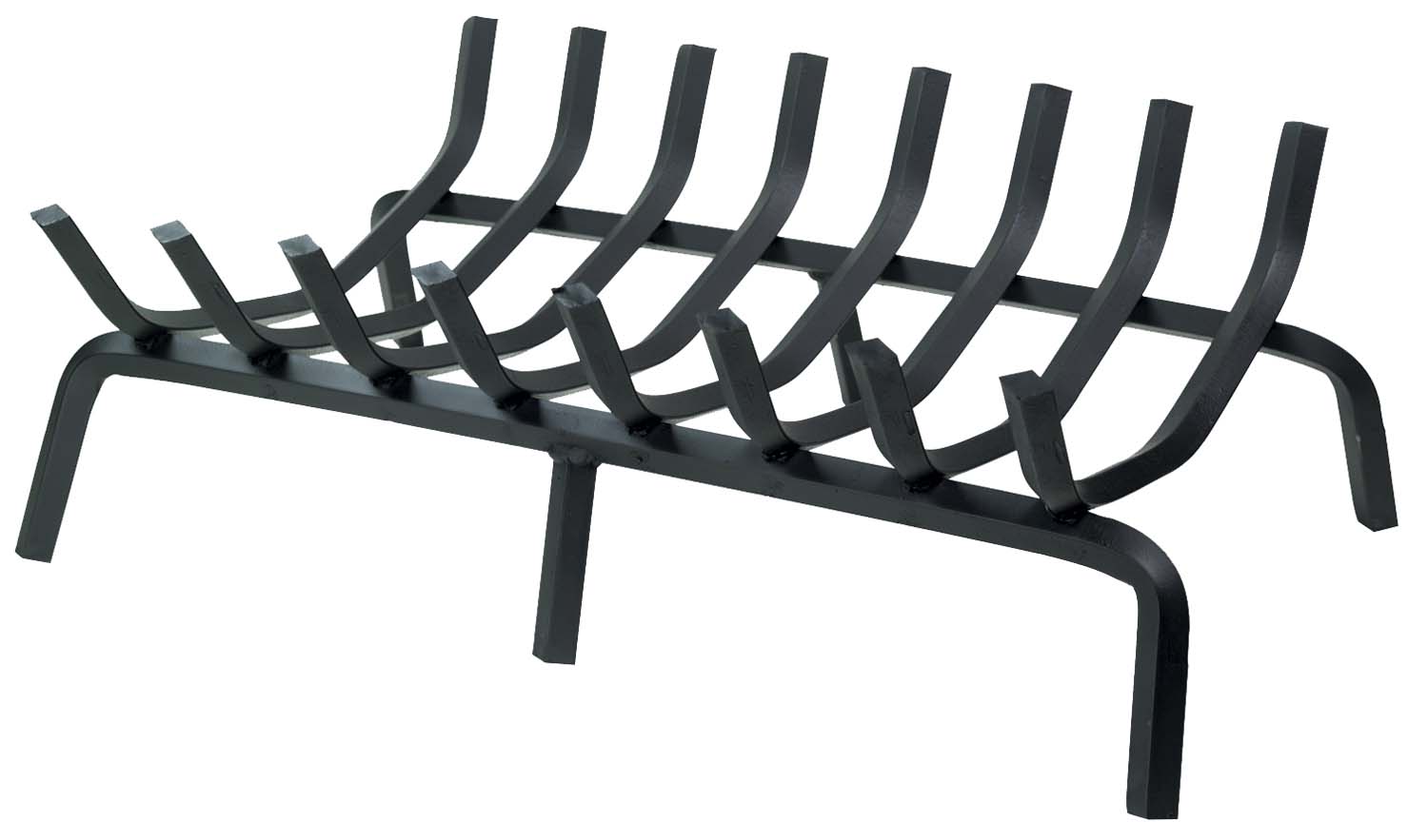 Rectangular metal grate with curved prongs, dark finish, supported by arched frame