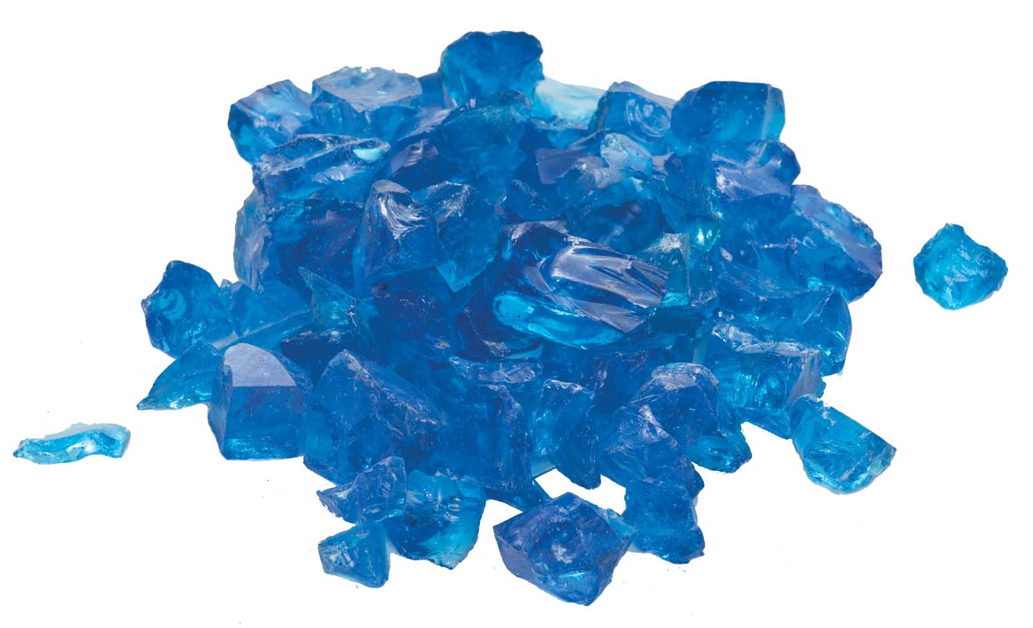 Aqua blue fire glass pieces with small glass chunks and shards