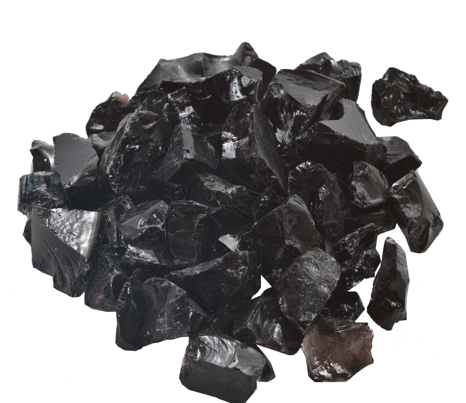 Black fire glass chunks with rough cut glass pieces