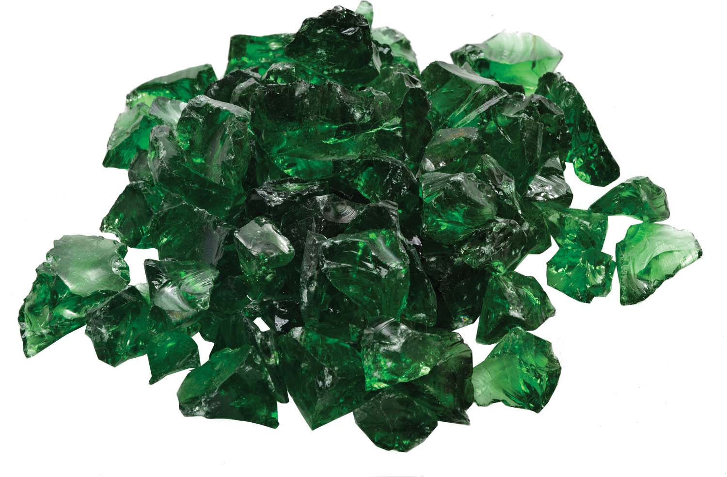 Dark green fire glass chunks, 1/2–3/4 inch