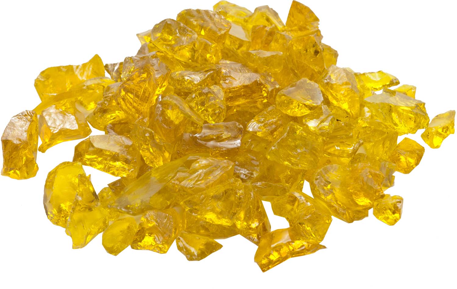 Dagan yellow fire glass rocks, translucent 1/2–3/4 inch chunks