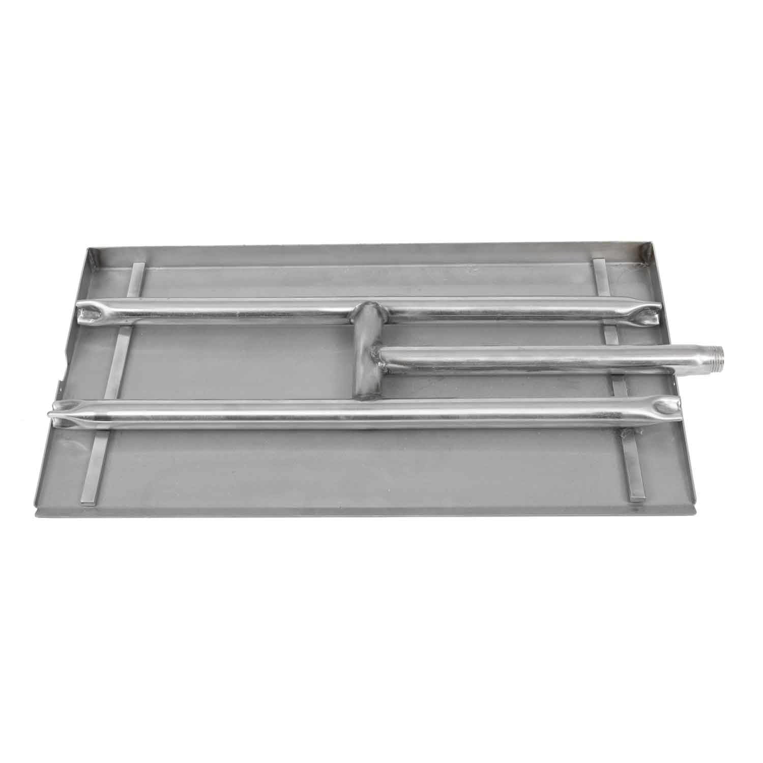 Stainless steel ember pan with rectangular tray and burner tube