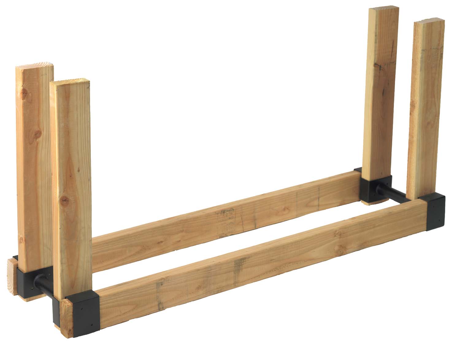 Pair of black log brackets with two vertical supports and a horizontal beam