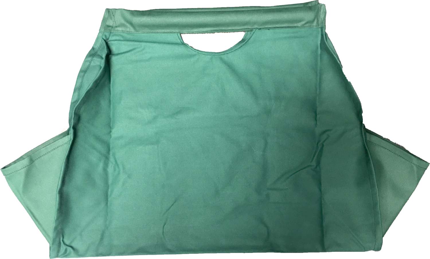 Green canvas log carrier with handles and top opening