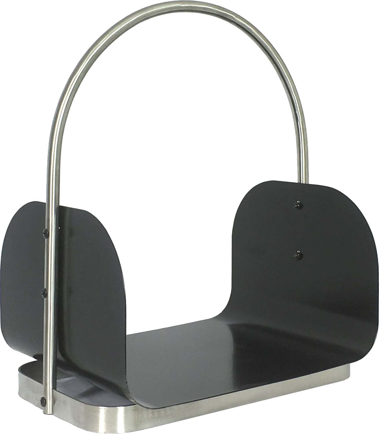 Dagan black metal log holder with stainless base and arched handle