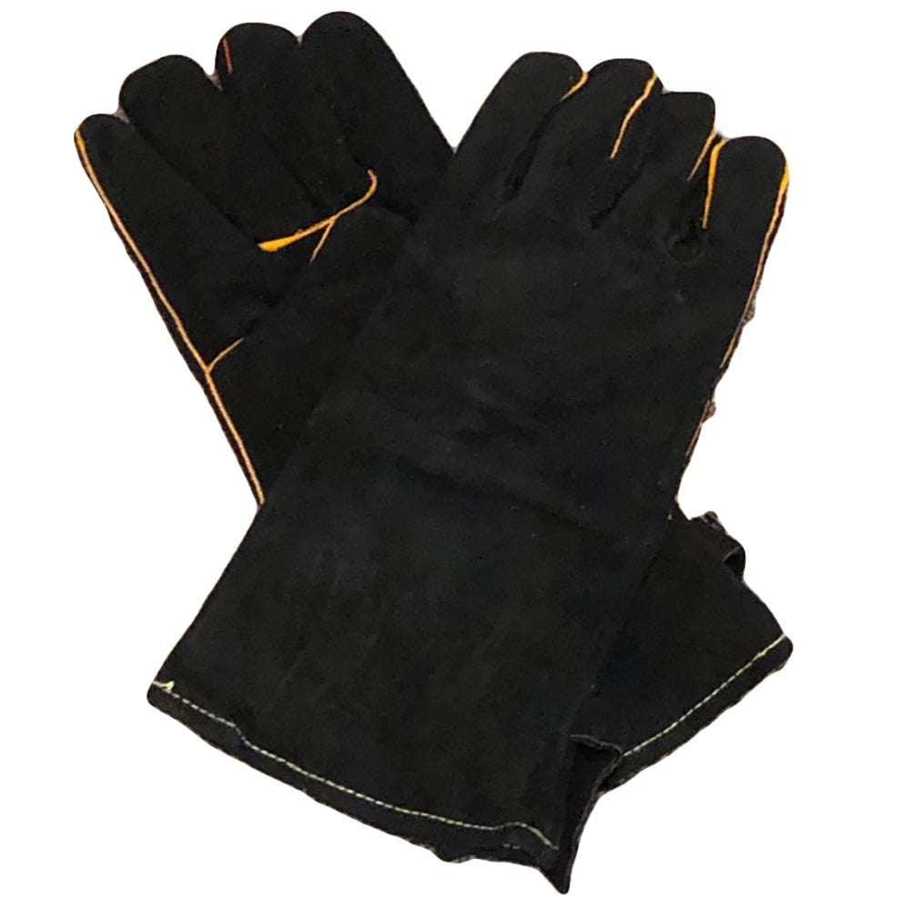 Black work gloves with orange seam stitching and padded palm