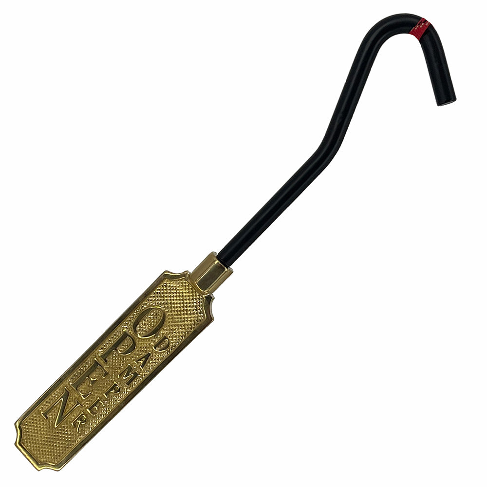 Polished brass damper hook with black grip, 11-inch length