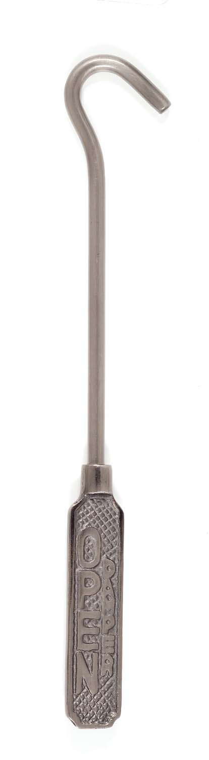 Dagan damper hook, 13-inch metal with curved tip and engraved handle