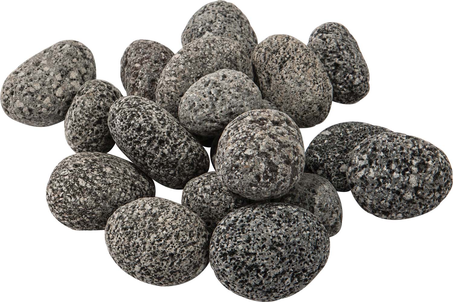 Dagan rolled lava rock stones, dark gray speckled oval pieces