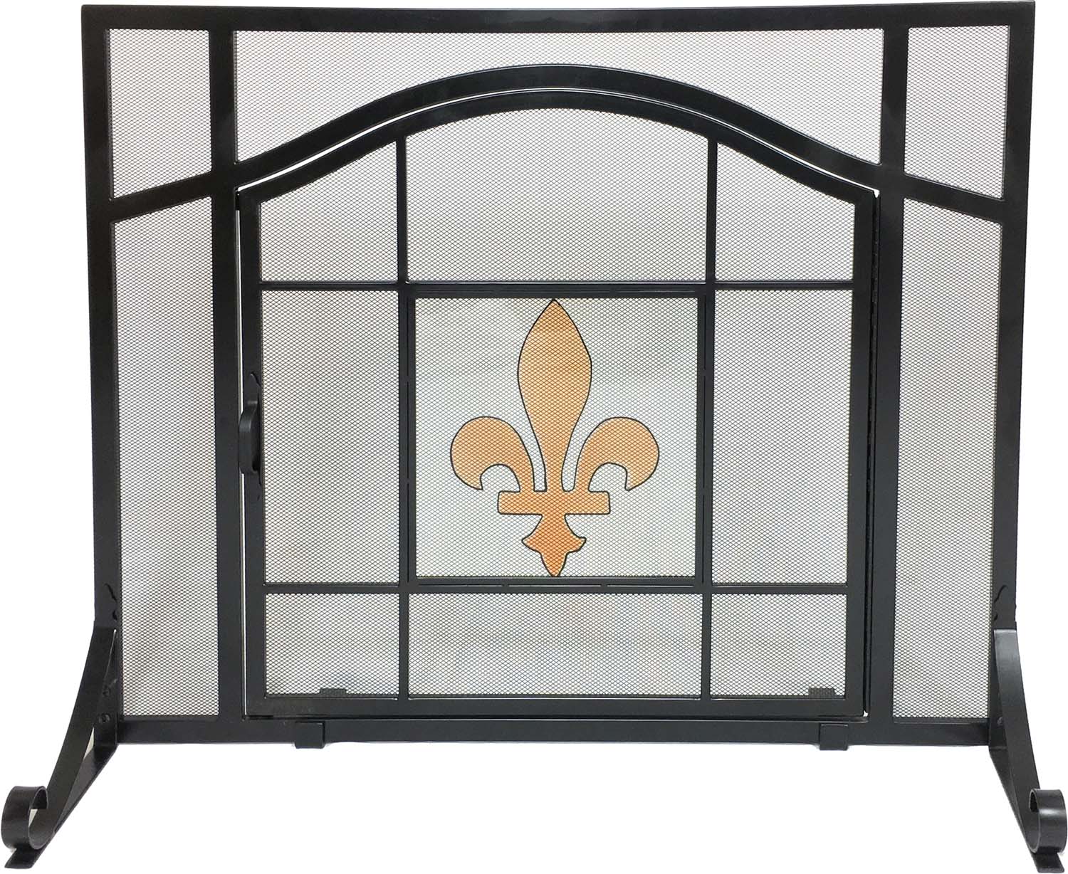 Dagan Wrought Iron Fireplace Screen with Door with Fleur De Lis Design, 37.75x30.75-Inches