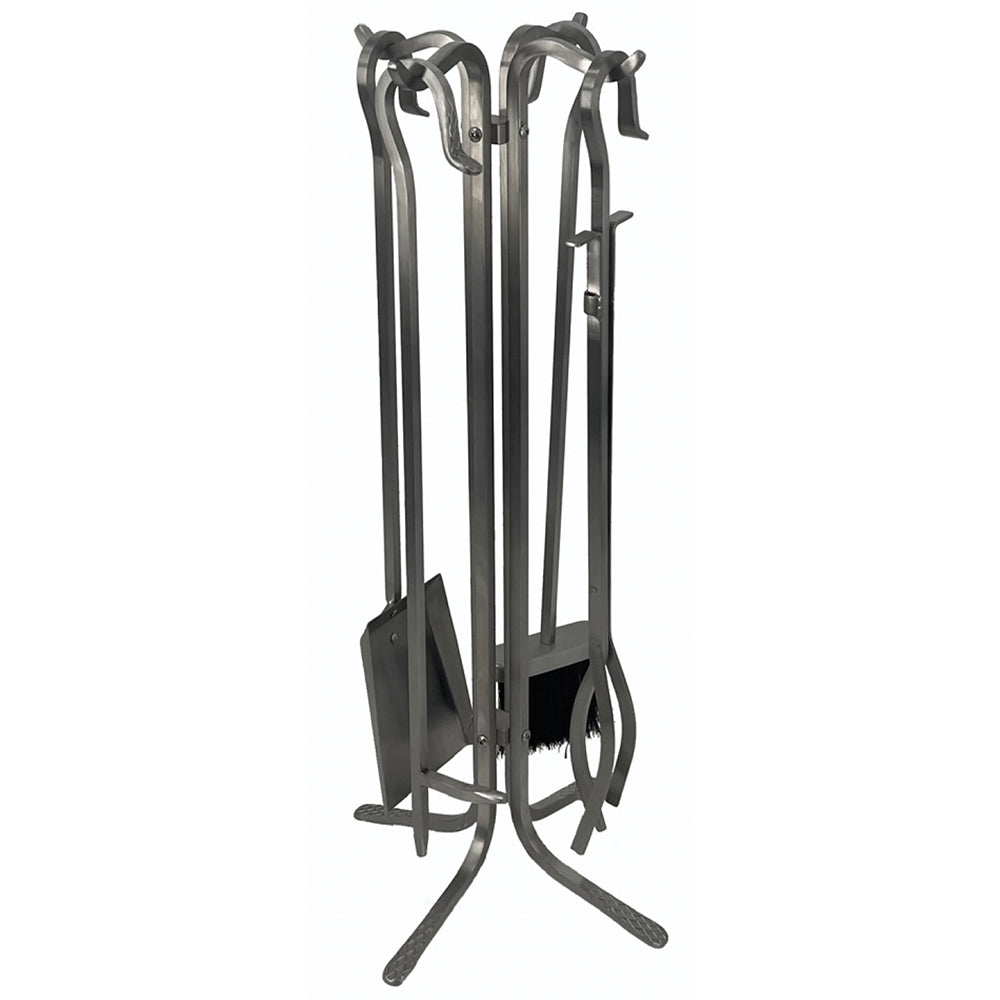 Dagan Five Piece Fireplace Tool Set, Stainless Steel