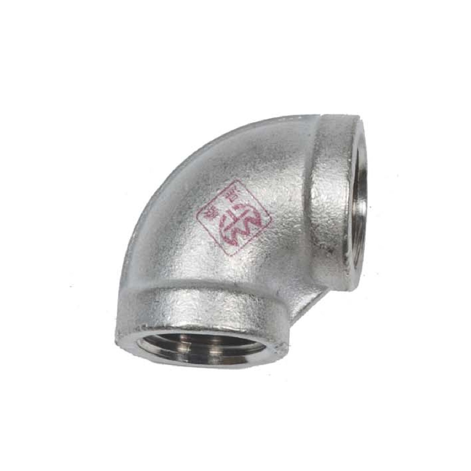 Dagan 90-degree metal elbow pipe fitting with threaded female ends, silver finish