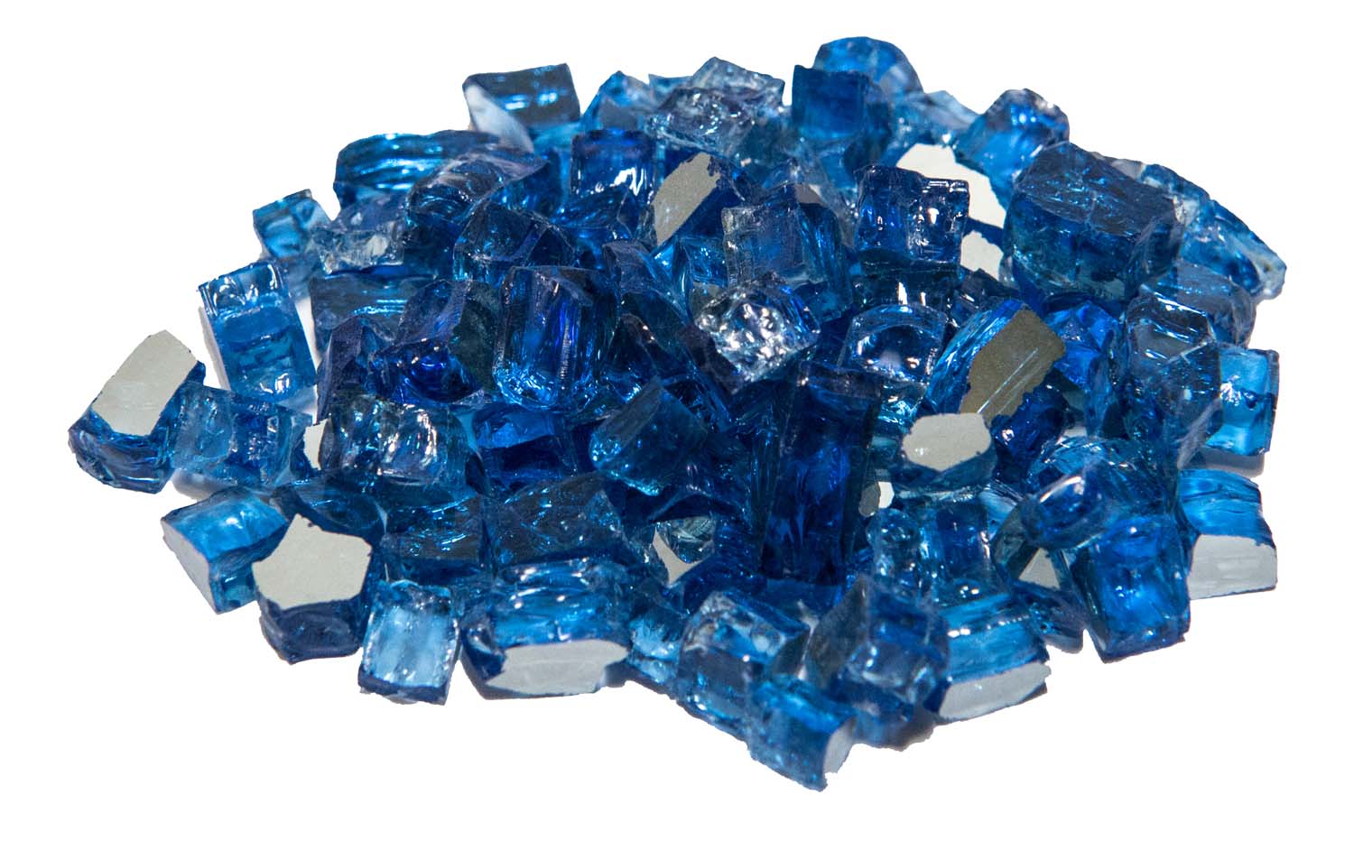 Reflective diamond blue fire glass pieces, faceted and translucent