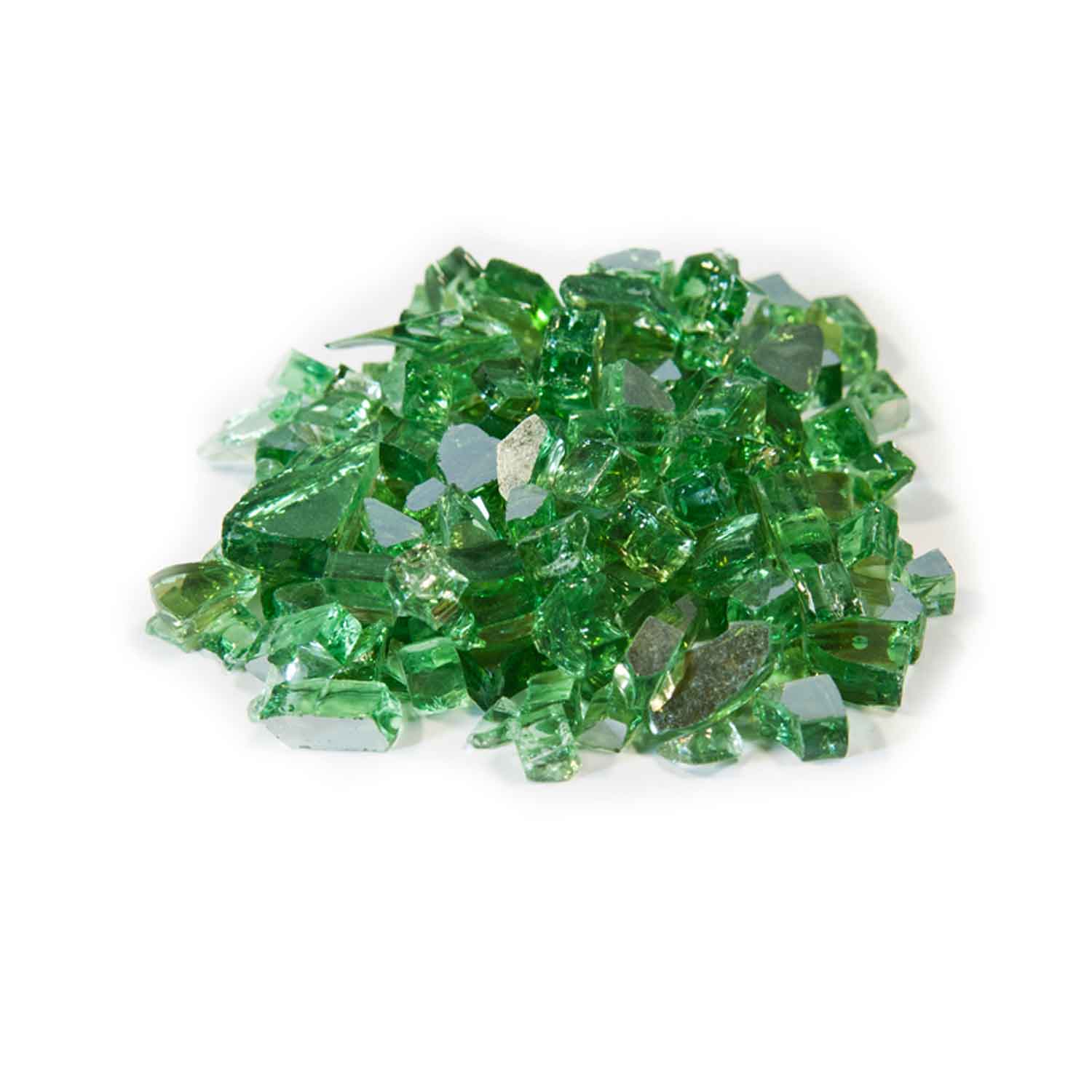 Emerald reflective fire glass chips, 1/4 inch, green, reflective shards pile