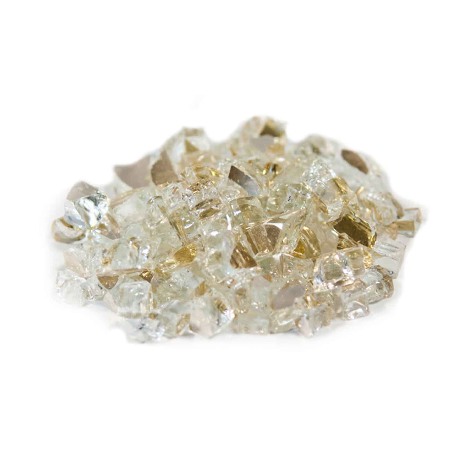Reflective fire glass, gold and clear glass shards