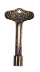 4-inch gas valve key in antique brass with decorative filigree head