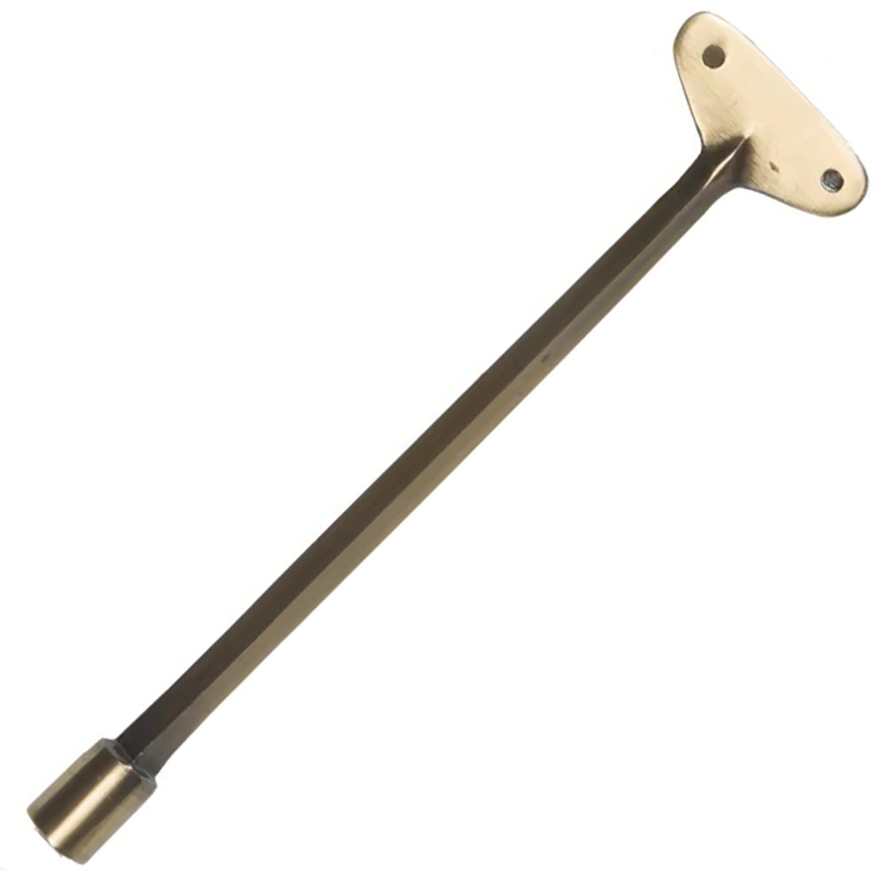 Gas valve key with 5/16-inch socket, antique brass finish