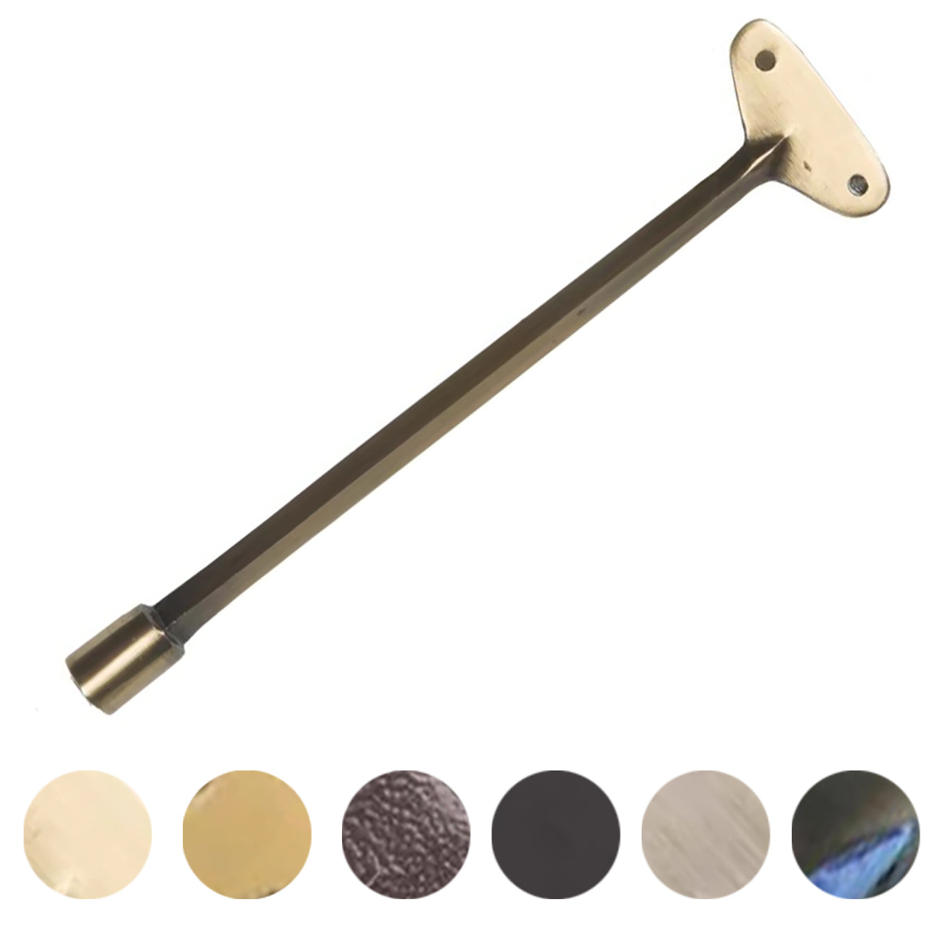 Gas valve key with 5/16-inch socket, antique brass finish, 8-inch handle