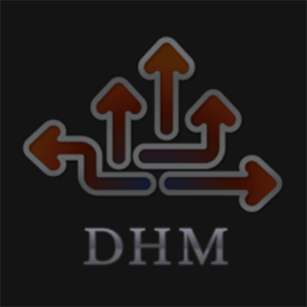 DHM heat management airflow diagram with curved arrows and directional outlets