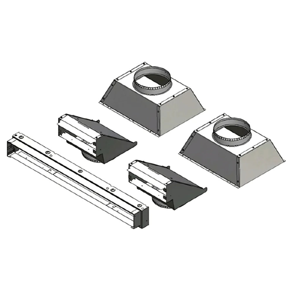 Ducted heat management front discharge kit, dark metal venting components and collars