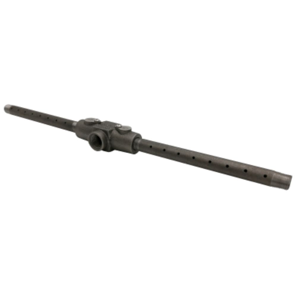 Gas fireplace log lighter burner pipe with side holes and T mixer fitting