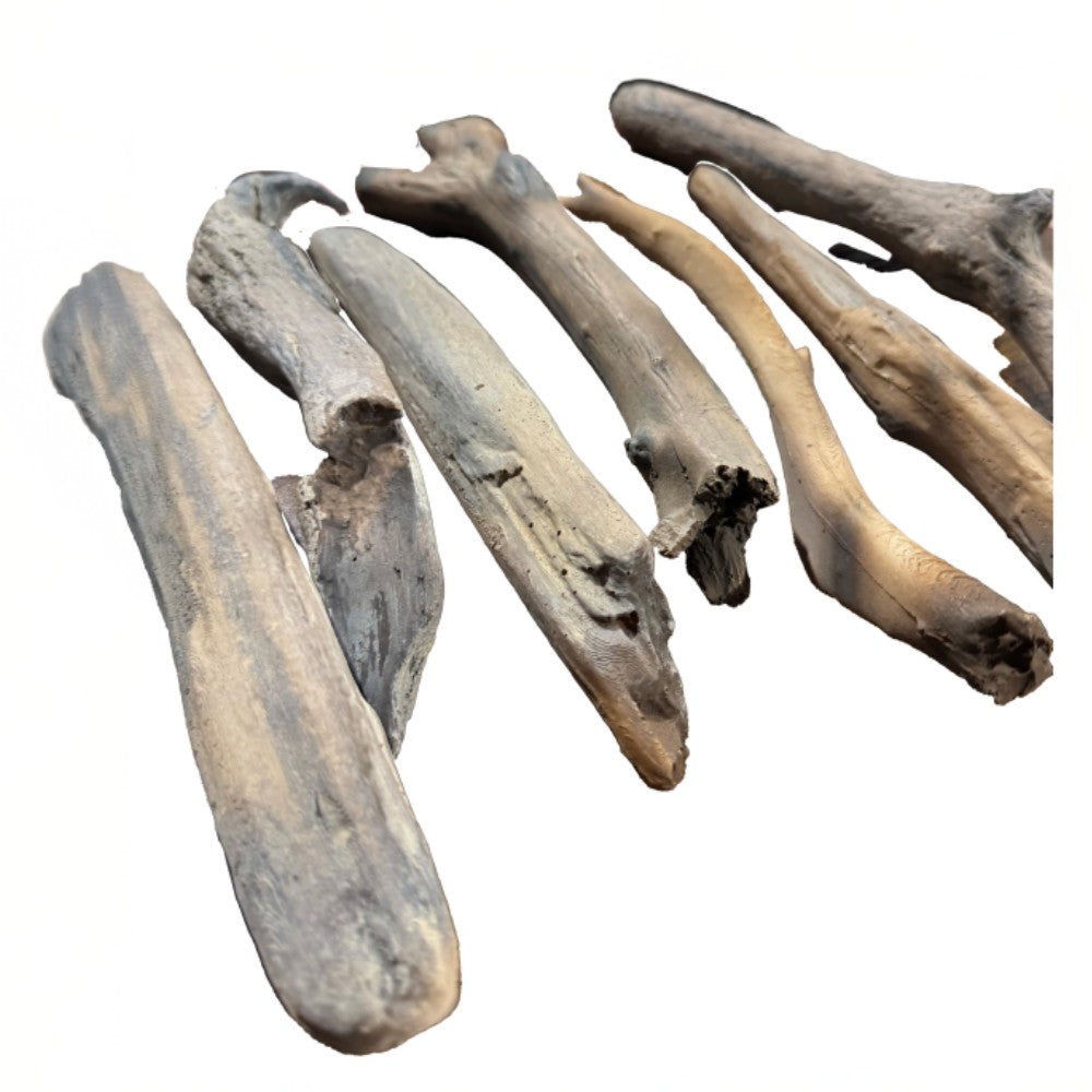 Faux wood log set with weathered gray and tan pieces, varied sizes