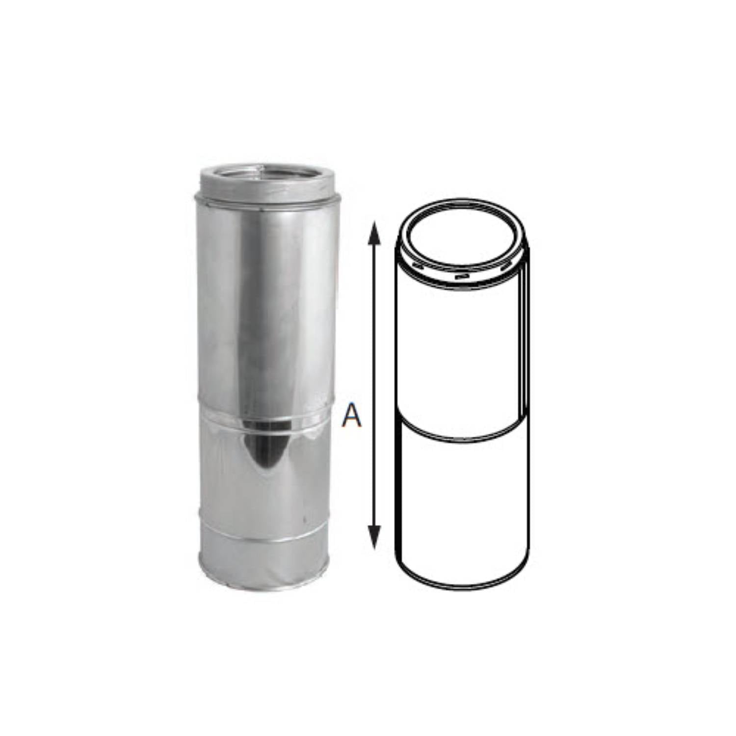 DuraTech adjustable pipe section, silver metal with inner measurement arrows