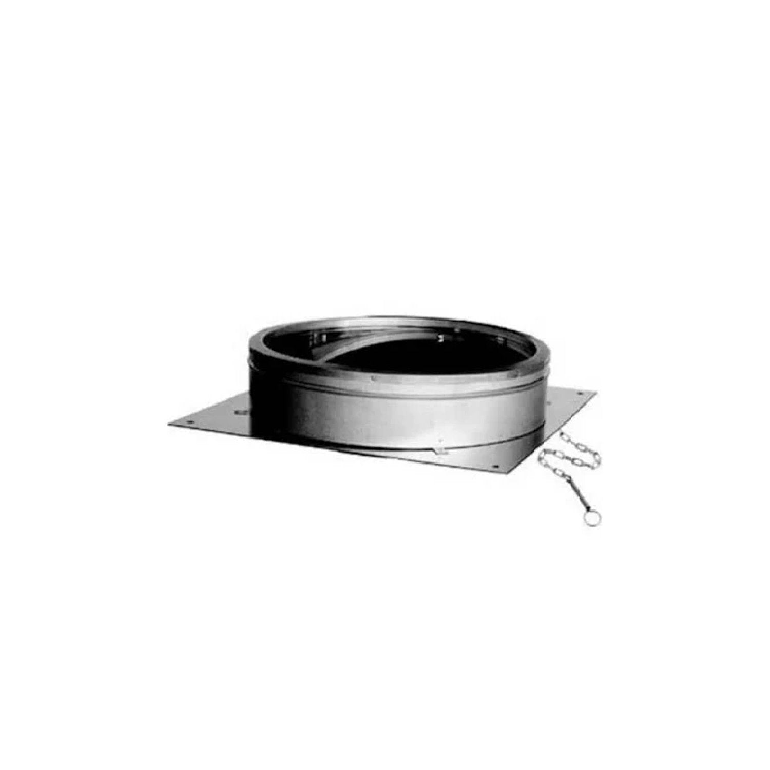 Metal DuraTech anchor plate with damper and flue collar, black and silver